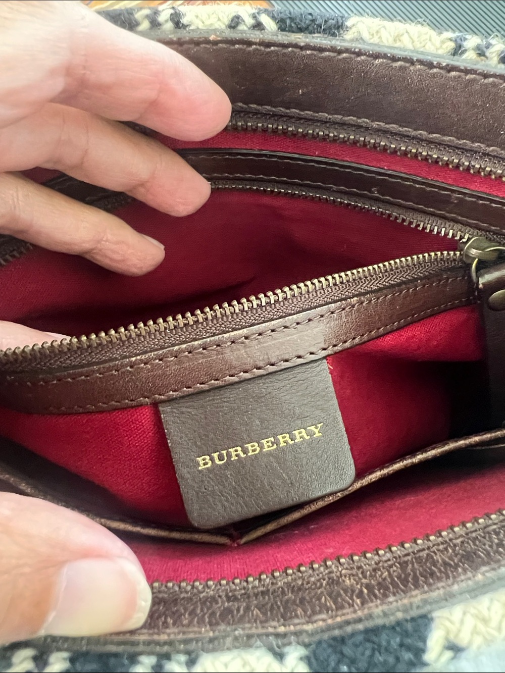Burberry Nova Check Tweed Crossbody with Black and Red Accents - Picture 2 of 9